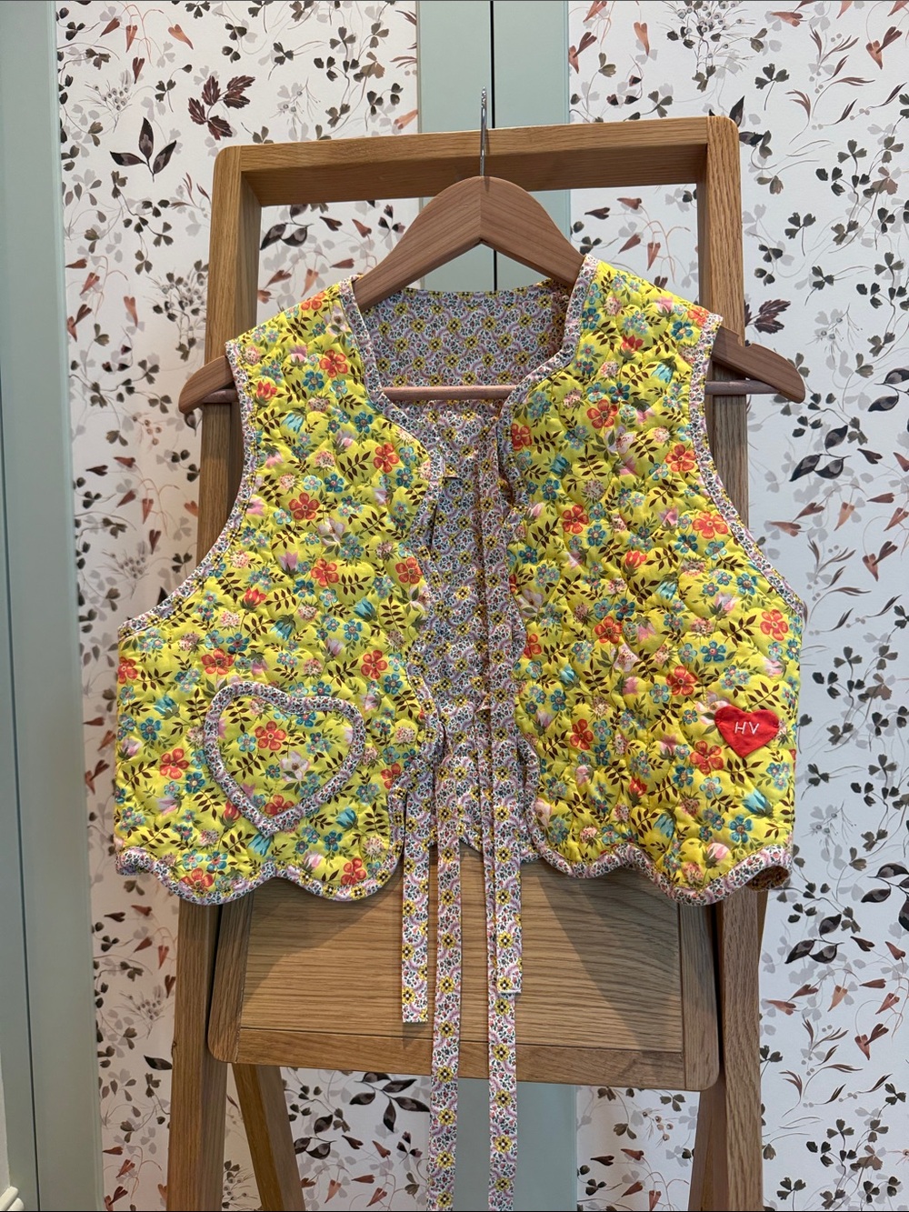 Quilted Floral Yellow Tie-Front Vest
